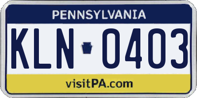 PA license plate KLN0403