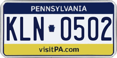 PA license plate KLN0502