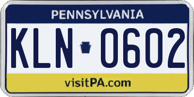 PA license plate KLN0602