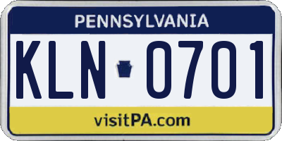 PA license plate KLN0701