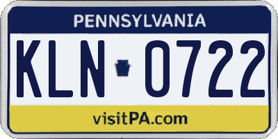 PA license plate KLN0722
