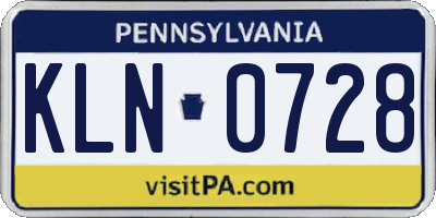 PA license plate KLN0728