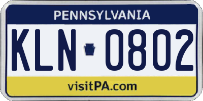 PA license plate KLN0802
