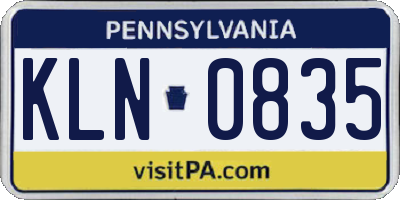 PA license plate KLN0835