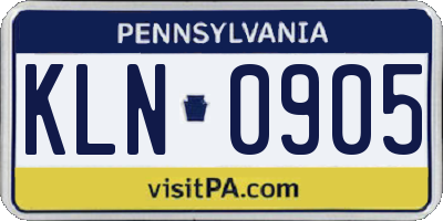 PA license plate KLN0905