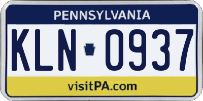PA license plate KLN0937