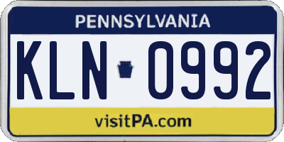 PA license plate KLN0992
