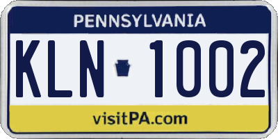 PA license plate KLN1002