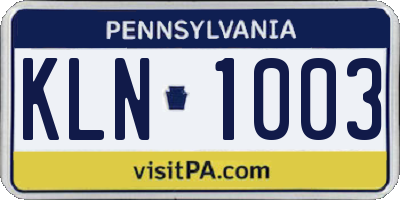 PA license plate KLN1003