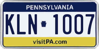 PA license plate KLN1007