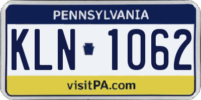 PA license plate KLN1062