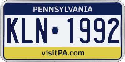 PA license plate KLN1992