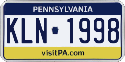 PA license plate KLN1998