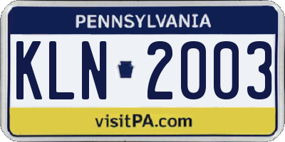 PA license plate KLN2003