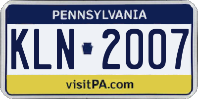 PA license plate KLN2007