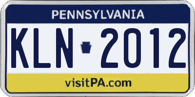 PA license plate KLN2012