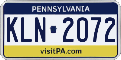 PA license plate KLN2072