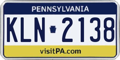 PA license plate KLN2138