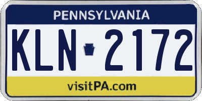 PA license plate KLN2172