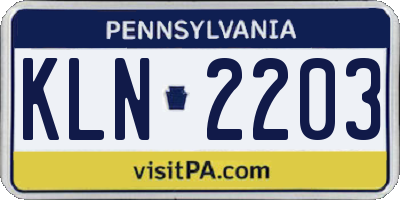 PA license plate KLN2203