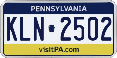 PA license plate KLN2502