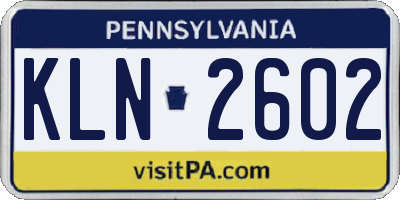 PA license plate KLN2602