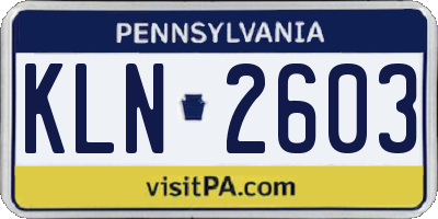 PA license plate KLN2603