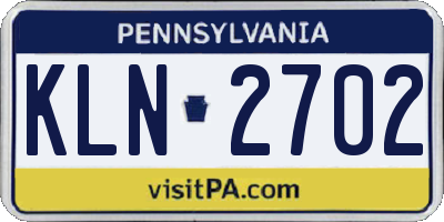 PA license plate KLN2702