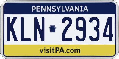 PA license plate KLN2934