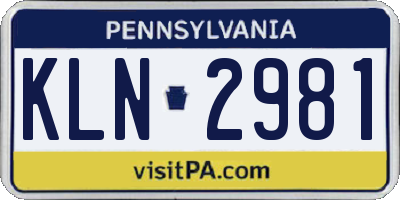 PA license plate KLN2981