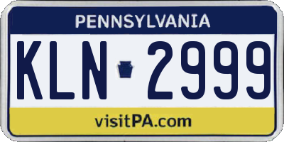 PA license plate KLN2999