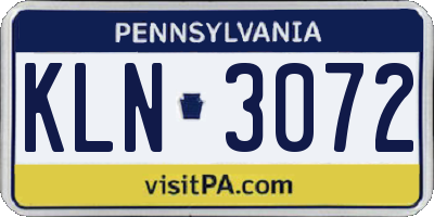 PA license plate KLN3072