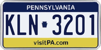 PA license plate KLN3201
