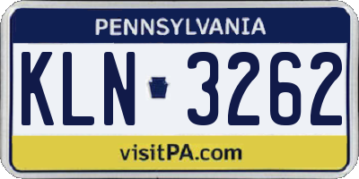 PA license plate KLN3262