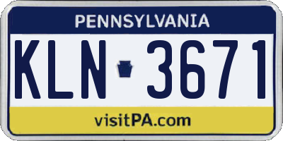 PA license plate KLN3671
