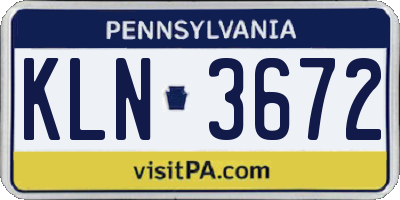 PA license plate KLN3672
