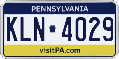 PA license plate KLN4029