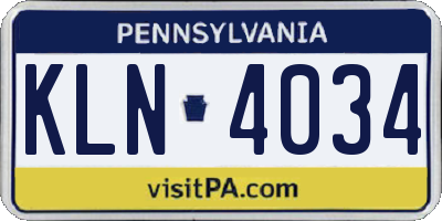 PA license plate KLN4034