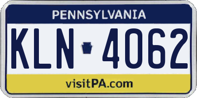 PA license plate KLN4062