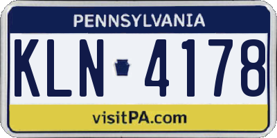 PA license plate KLN4178