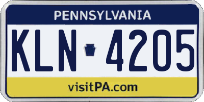 PA license plate KLN4205