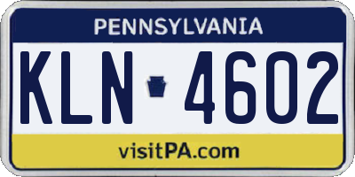 PA license plate KLN4602