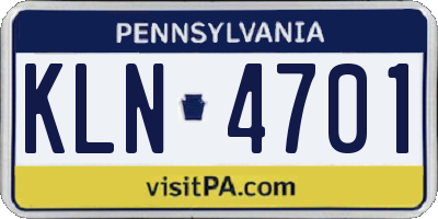 PA license plate KLN4701