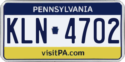 PA license plate KLN4702