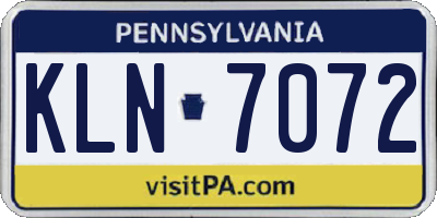PA license plate KLN7072