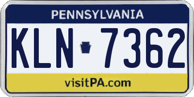 PA license plate KLN7362