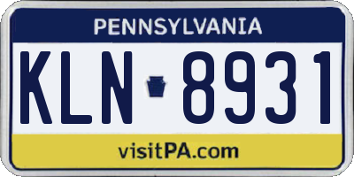 PA license plate KLN8931