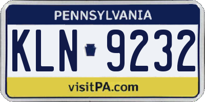 PA license plate KLN9232