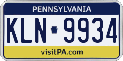 PA license plate KLN9934