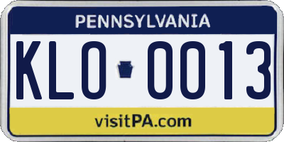 PA license plate KLO0013